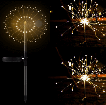 Nouvelle prise de terre feu d'artifice solaire éclairage LED chaîne fil de cuivre décoration de jardin extérieur étoiles lumières lumières de noël