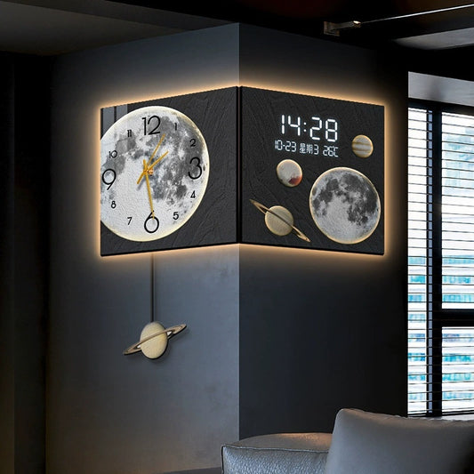 Corner Wall Clock Living Room Digital Display Wall-mounted Atmosphere