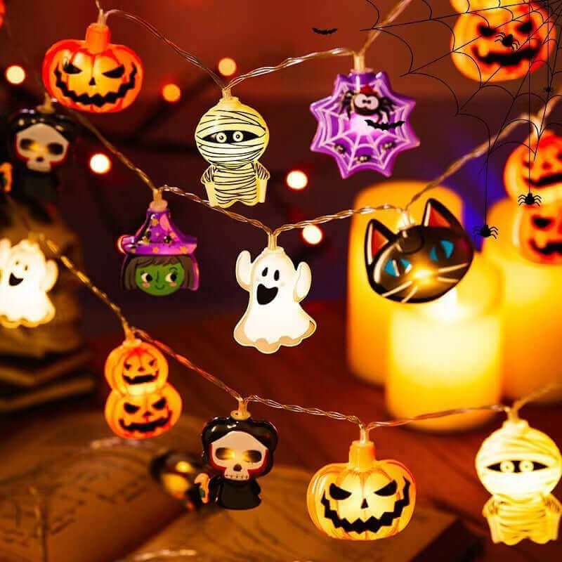 Chaîne d'éclairage d'Halloween en PVC souple, lampe de modélisation de chauve-souris fantôme citrouille, décoration intérieure et extérieure de la maison