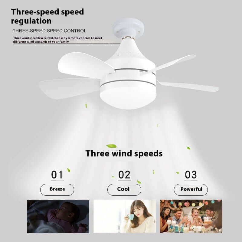 LED Straight Leaf Fan Lamp E27 Screw Detachable Fan Blade Bedroom Three-color Dimming Ceiling Ceiling Fan Lights