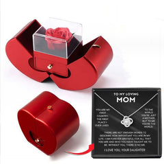 Coffret à bijoux tendance Pomme rouge Cadeau de Noël Collier Rose éternelle pour fille Fête des mères Cadeaux de Saint Valentin avec fleur artificielle Rose Boîte à bijoux