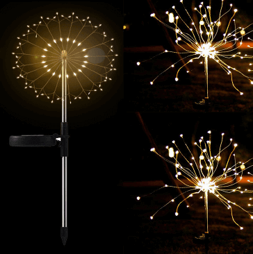 Nouvelle prise de terre feu d'artifice solaire éclairage LED chaîne fil de cuivre décoration de jardin extérieur étoiles lumières lumières de noël