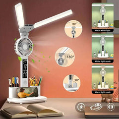 Lampe de Table LED pliable, Protection des yeux, lampe de bureau multifonction avec thermomètre, calendrier, ventilateur, porte-stylo, étude, lecture