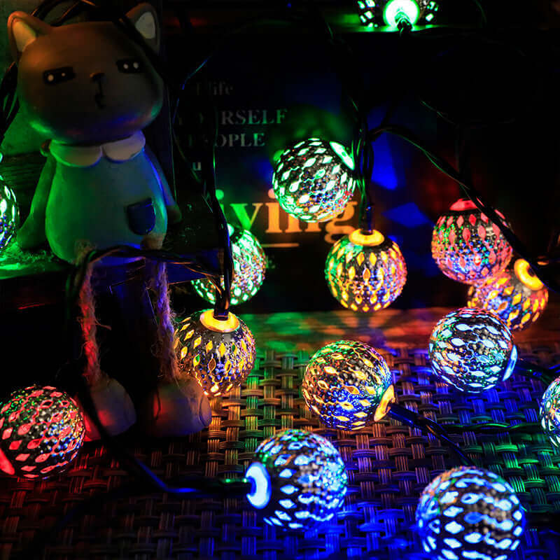 LED Solar Iron Hollow Morocco Ball Lighting Chain