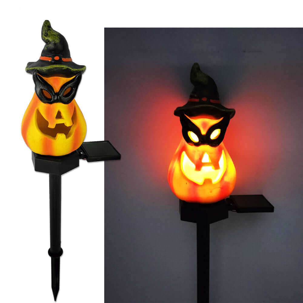 Solar Halloween Outdoor Creative Atmosphere Pumpkin Lamp with Waterproof Wrought Iron Design for Garden Decor