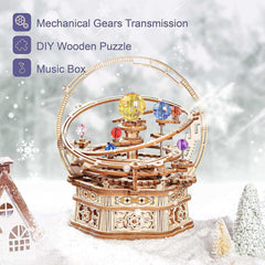 ROKR Rotating Starry Night Mechanical Music Box 3D Wooden Puzzle Assembly Model Building Kits Toys For Children Kids - AMK51