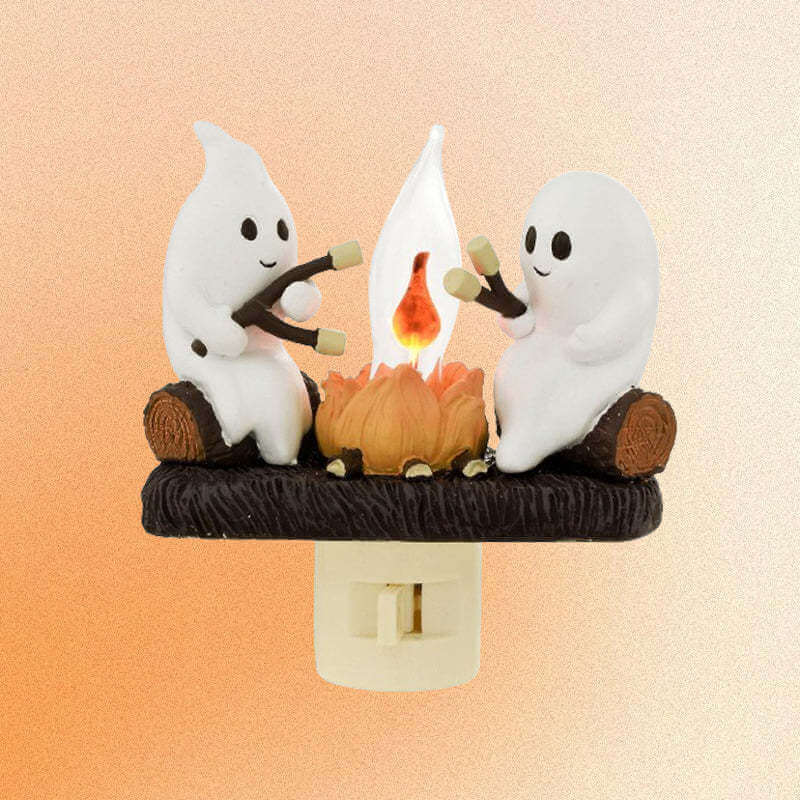 2024 geist Lagerfeuer Flackern Nachtlicht 2 Geister Braten Stecker Wand Spooky Feuer Marshmallow Nacht Licht Für Halloween Decor