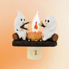 Ghost Campfire Flickering Nightlight 2 Ghosts Roasting Plug Wall Spooky Fire Marshmallow Night Light For Halloween Decor