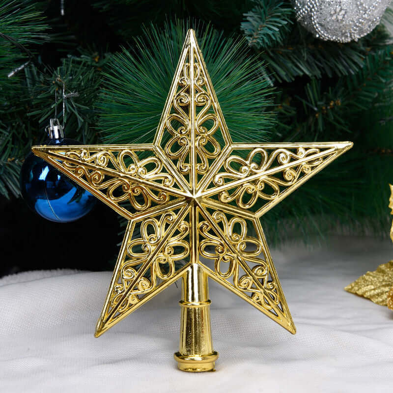 Gold Plating Three-dimensional Hollow Plastic Christmas Tree Decorations Top Star