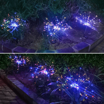 Nouvelle prise de terre feu d'artifice solaire éclairage LED chaîne fil de cuivre décoration de jardin extérieur étoiles lumières lumières de noël