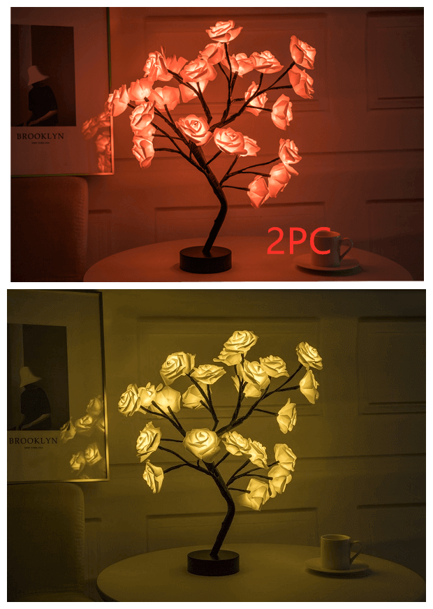 Rosen-Blumen-Lampe, USB, batteriebetrieben, LED-Tischlampe, Bonsai-Baum, Nachtlichter, Girlande, Schlafzimmer, Dekoration, Lichter, Heimdekoration