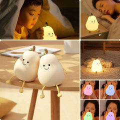 LED Poire Fruit Veilleuse USB Rechargeable Gradation Tactile Silicone Lampe de Table Chambre Chevet Décoration Couple Cadeau Boby Lumière