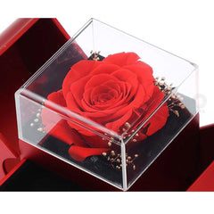 Coffret à bijoux tendance Pomme rouge Cadeau de Noël Collier Rose éternelle pour fille Fête des mères Cadeaux de Saint Valentin avec fleur artificielle Rose Boîte à bijoux