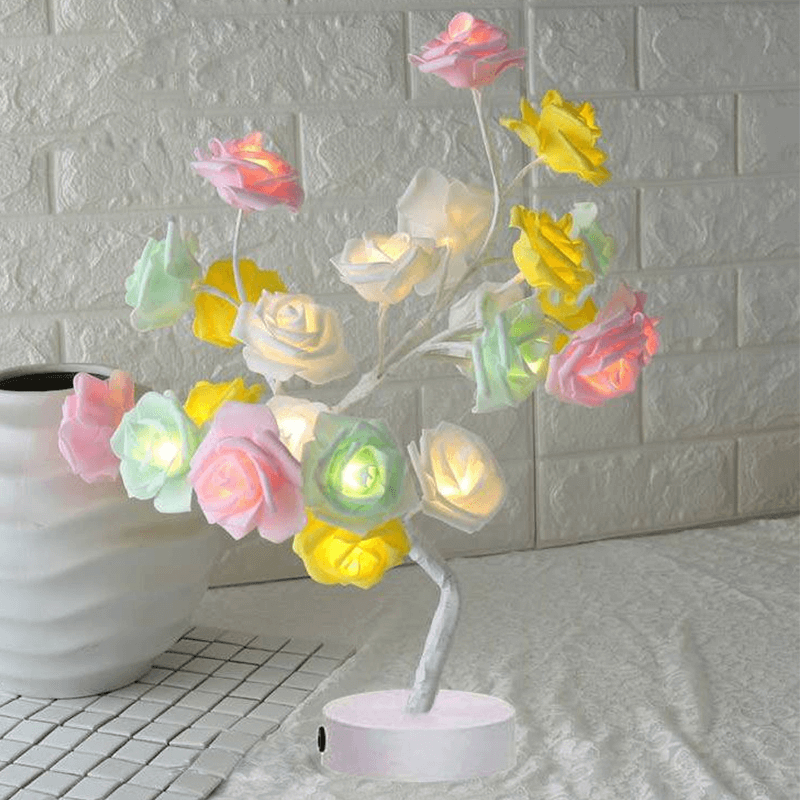 Rose Flower Lamp USB Battery Operated LED Table Lamp Bonsai Tree Night Lights Garland Bedroom Decoration Lights Home Decor