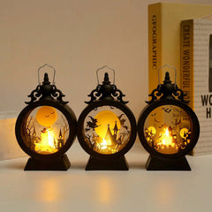 Halloween Retro Candle Portable Storm Lantern with Pumpkin, Castle and Witch Design