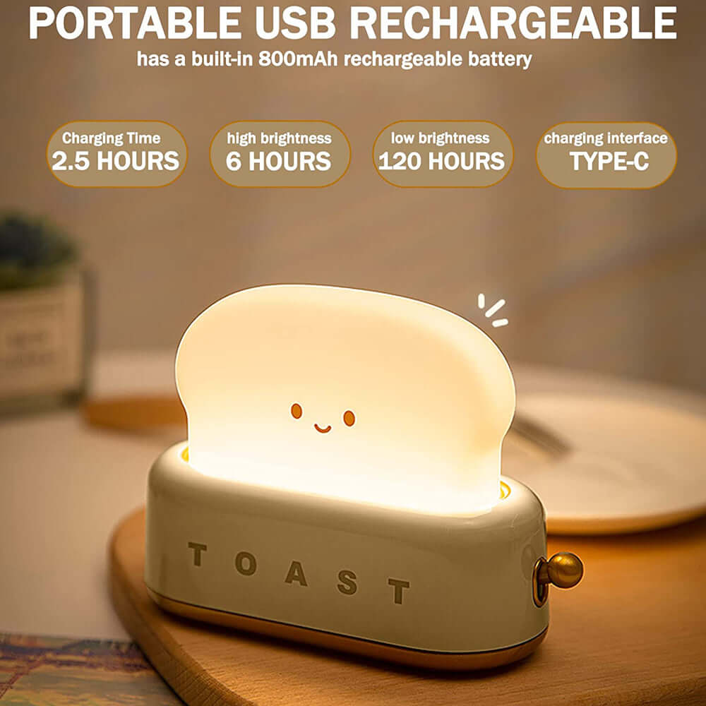 Creative LED Bread Maker Night Light USB Charging Dimming Toast Lamp Bedroom Children Timing Sleeping Lamps Funny Light