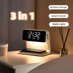 Lampe de chevet créative 3 en 1, chargement sans fil, écran LCD, réveil, chargeur de téléphone sans fil