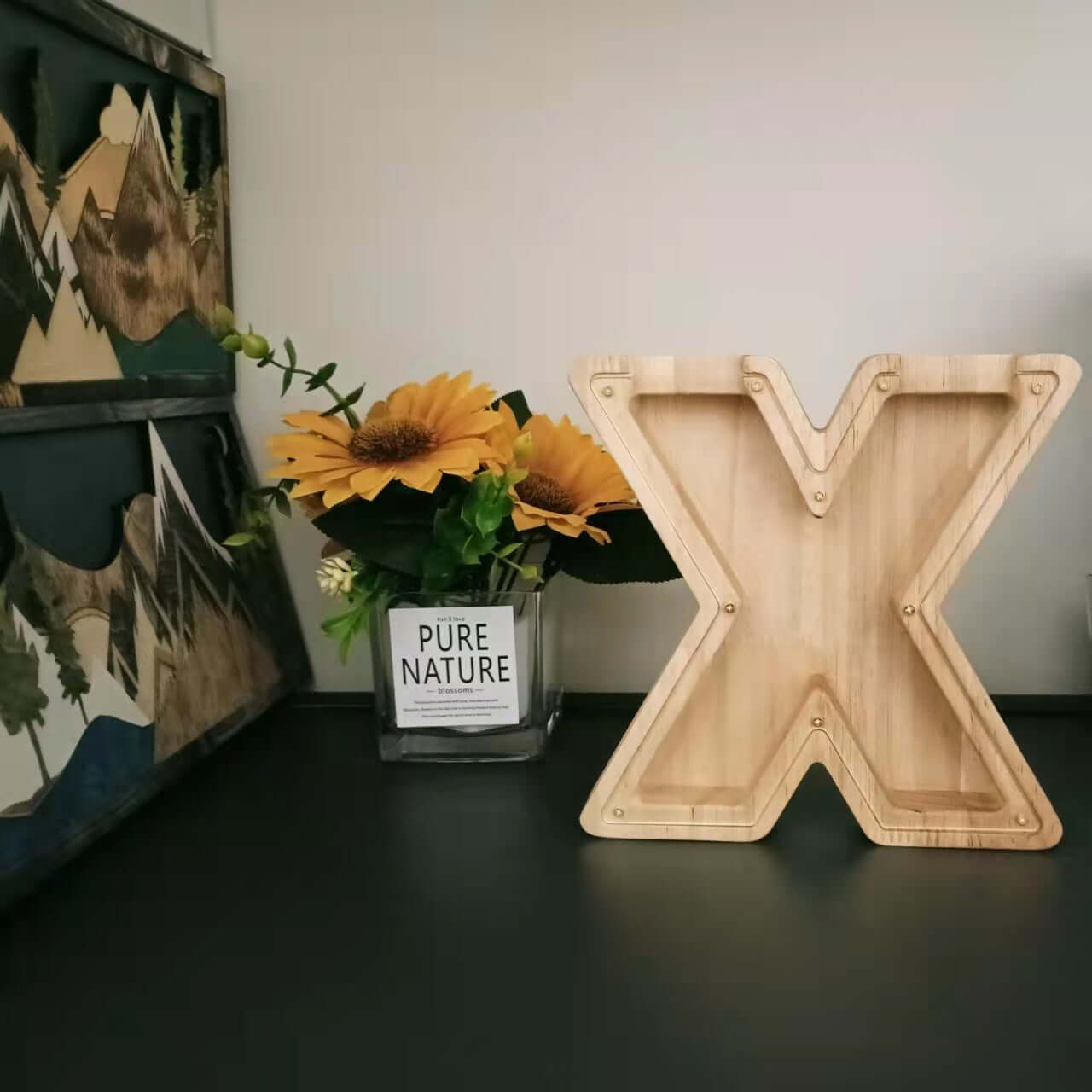 Modern Simplicity Letter Coin Bank Wooden Ornaments for Christmas Decor