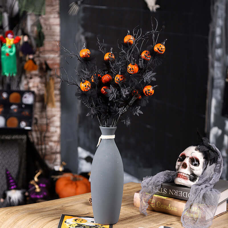 Décorations d'Halloween Bouquet de brindilles de citrouille d'horreur noire