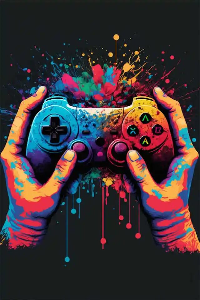 Buntes Neon-Gamer-Controller-Leinwandposter