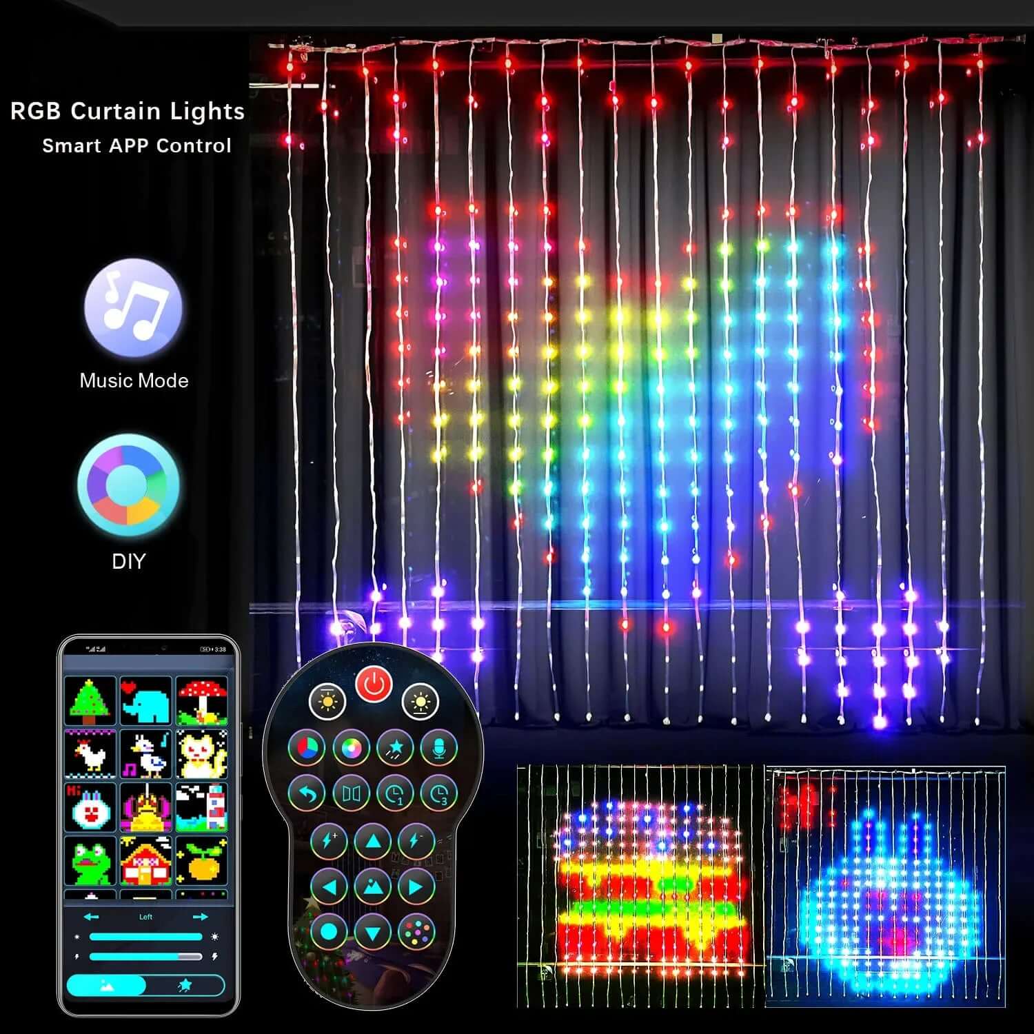 Intelligente LED-RGB-Vorhang-Lichterkette, Bluetooth-APP-Steuerung, Weihnachtsfee-Lichtgirlande, DIY-Bildanzeige, Party, Hochzeitsdekoration