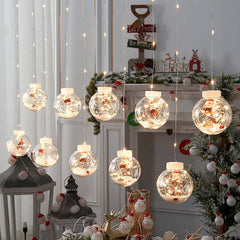 Lampe rideau de noël LED, 10 pièces, bonhomme de neige féerique, boule de souhait, décoration de fenêtre de noël, salle lumineuse de noël