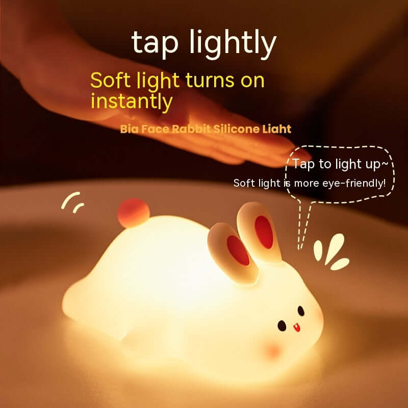 Mignon LED veilleuse capteur tactile dessin animé enfant veilleuses grand visage lapin Silicone veilleuse cadeau de noël lampe de chevet décor à la maison