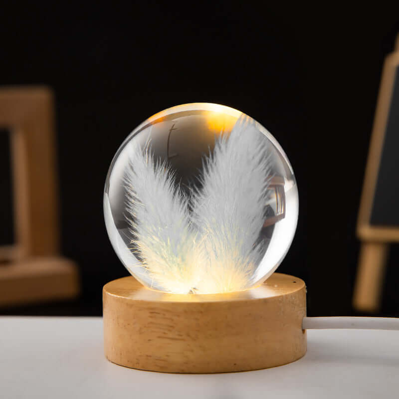 LED veilleuse fleur boule de cristal enfants lampe de nuit avec Base en bois chambre lumière ambiante cadeau créatif veilleuse