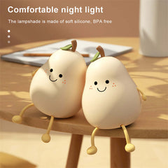 LED Poire Fruit Veilleuse USB Rechargeable Gradation Tactile Silicone Lampe de Table Chambre Chevet Décoration Couple Cadeau Boby Lumière