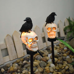 Solar Resin Halloween Crow Skull Outdoor Landscape Light for Garden and Courtyard Decoration