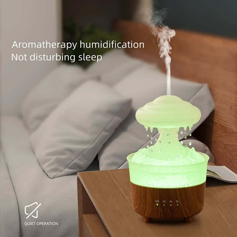 Humidificateur veilleuse nuage de pluie 2023, avec son de goutte d'eau de pluie et lumière LED 7 couleurs, diffuseur d'huile essentielle, aromathérapie