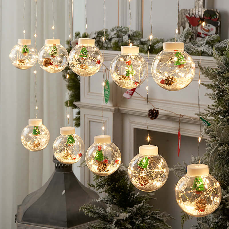 Lampe rideau de noël LED, 10 pièces, bonhomme de neige féerique, boule de souhait, décoration de fenêtre de noël, salle lumineuse de noël