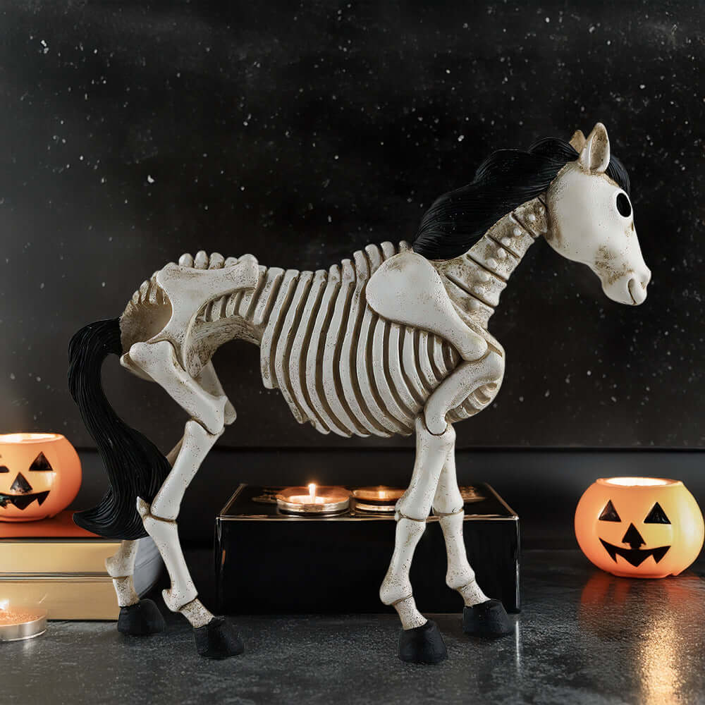 Décorations en résine pour Halloween en forme de squelette, crâne et cheval