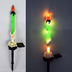 Solarbetriebene Halloween-Kürbislampe für den Außenbereich mit Geisterhand, Krähenschädel und Blumendesign