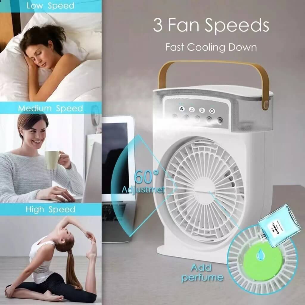 Portable USB Air Conditioner Cooling Fan With 5 Sprays 7 Color Light 600ML Water Tank Spray Mist Air Cooler Humidifiers