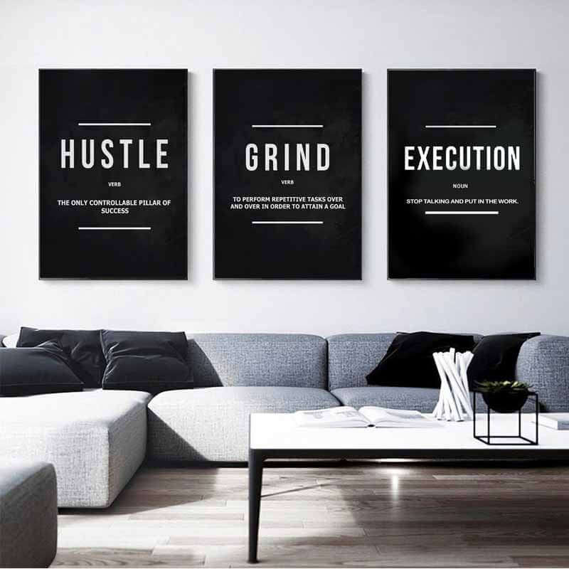 Nordic Modern HD Home Decoration Painting Triple Black Background With White Characters