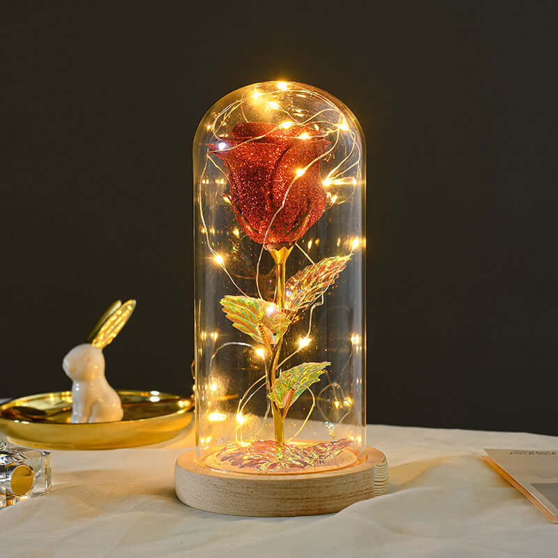 Valentinstagsgeschenk für Freundin, ewige Rosenblüten, LED-Licht in Glasabdeckung, Tag, Hochzeit, Dekoration, Gastgeschenke, Muttertag, weibliches Geschenk