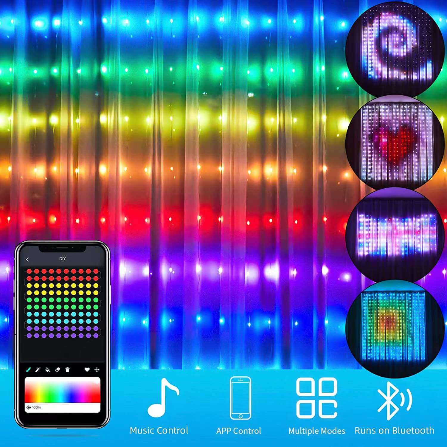 Programmierbares magisches Vorhanglicht, gesteuert durch APP