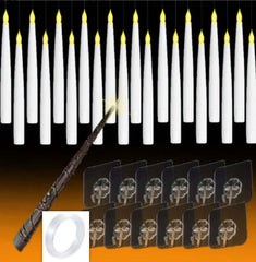 20 LED Floating Taper Candles With Candle Sticks and Magic Wand Remote Control for Home and Event Decoration