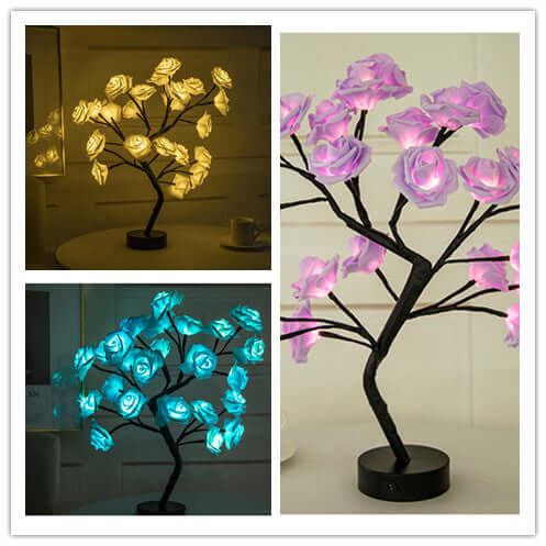 Rosen-Blumen-Lampe, USB, batteriebetrieben, LED-Tischlampe, Bonsai-Baum, Nachtlichter, Girlande, Schlafzimmer, Dekoration, Lichter, Heimdekoration