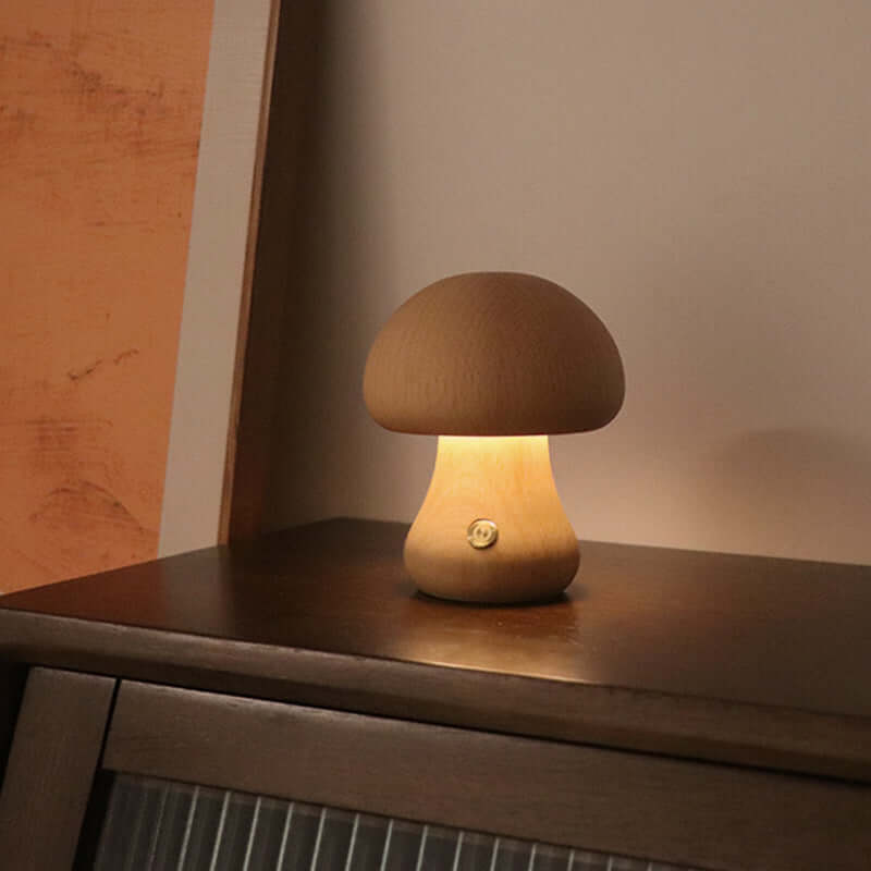 INS Holz Niedlichen Pilz LED Nachtlicht Mit Touch Schalter Nachttisch Lampe Für Schlafzimmer Kinderzimmer Schlafen Nacht Lampen wohnkultur