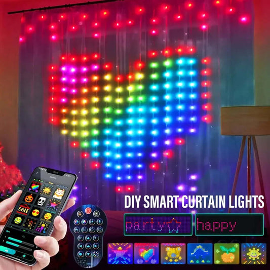 Guirlande lumineuse rideau LED intelligente RGB, contrôle par application Bluetooth, guirlande lumineuse féerique de noël, bricolage, affichage d'images, décor de fête de mariage