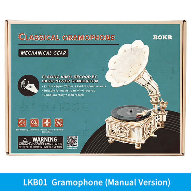 Robotime ROKR bricolage manivelle classique Gramophone en bois Puzzle modèle Kits de construction assemblage jouet cadeau pour enfants LKB01