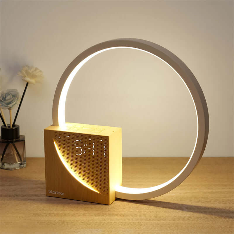 Lampe de chevet tactile avec sons naturels, lampe de bureau avec réveil, commande tactile, 3 niveaux de luminosité, décoration d'intérieur