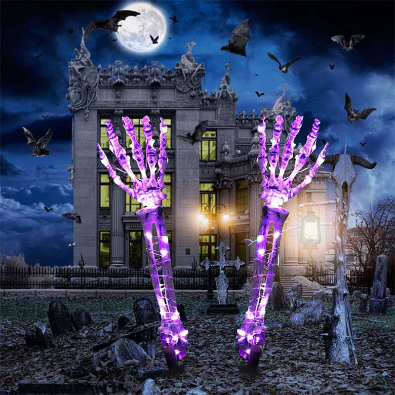 Bras squelette lumineux à LED pour Halloween, fête d'Halloween en plein air, jardin, cour, pelouse, décoration de maison hantée, accessoires d'horreur décoratifs d'Halloween