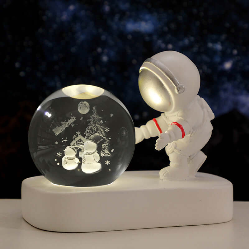 Boule de cristal d'astronaute planétaire scintillante, veilleuse alimentée par USB, lampe de chevet chaude, cadeau d'anniversaire