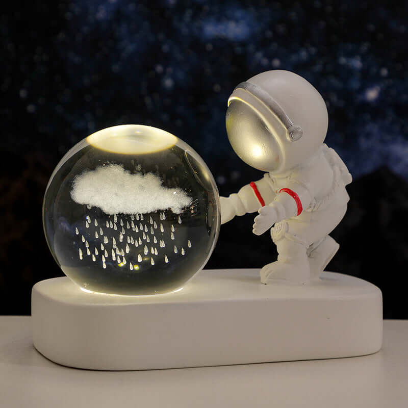 Boule de cristal d'astronaute planétaire scintillante, veilleuse alimentée par USB, lampe de chevet chaude, cadeau d'anniversaire