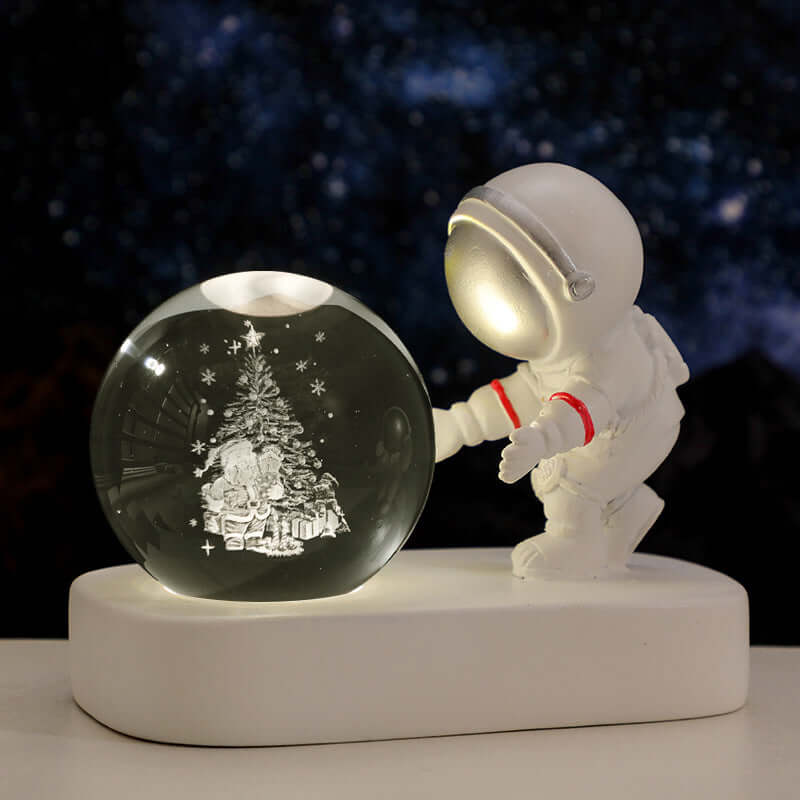 Boule de cristal d'astronaute planétaire scintillante, veilleuse alimentée par USB, lampe de chevet chaude, cadeau d'anniversaire