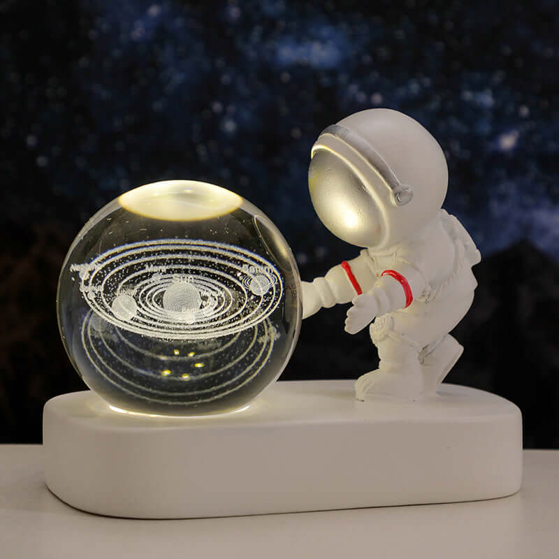 Boule de cristal d'astronaute planétaire scintillante, veilleuse alimentée par USB, lampe de chevet chaude, cadeau d'anniversaire