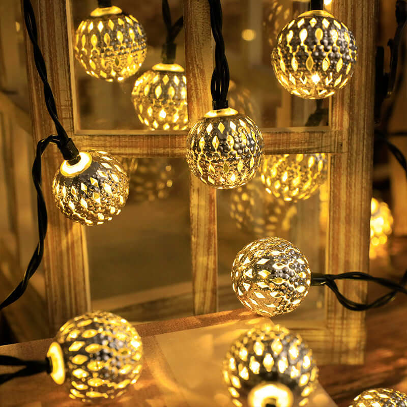 LED Solar Iron Hollow Morocco Ball Lighting Chain